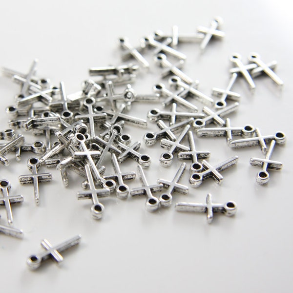 60pcs Oxidized Silver Tone Base Metal Charms-Cross 12x7mm (12863Y-G-50A)