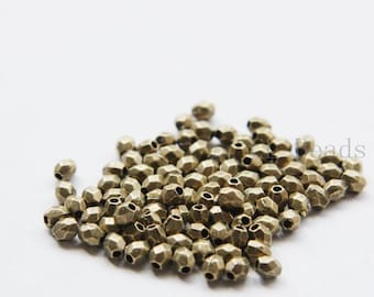 100 Pieces Antique Brass Tone Base Metal Spacers-Faceted Round 4x3mm (8704Y-A34-C51B)