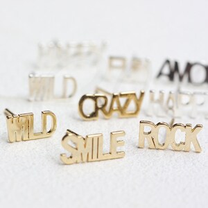 One Pair Hand Soldered Brass Earring Post with Sterling Silver Pin Words and Signs (4683C)