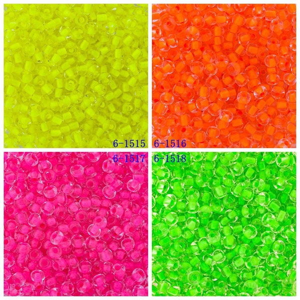 10 Grams Preciosa Czech 6/0 Seed Beads - Crystal Neon Colorlined-Size 6 (6C2)