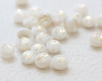 2 Pieces Natural Shell with Gold Alphabet Bead- Puff Spacer - Double Sided  Letter - Puff Round 6mm (G374)