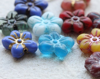 2 Pieces Czech Glass Flower Bead - Varies Colors 14x13mm (CZE-9)