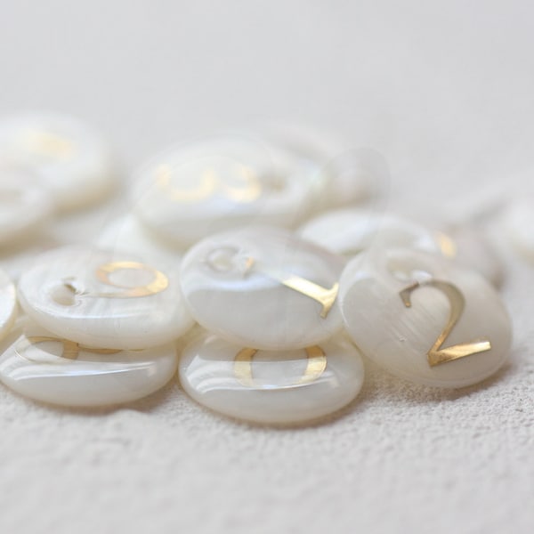 Natural Shell with Gold Number Charm - Number 15mm (B210)