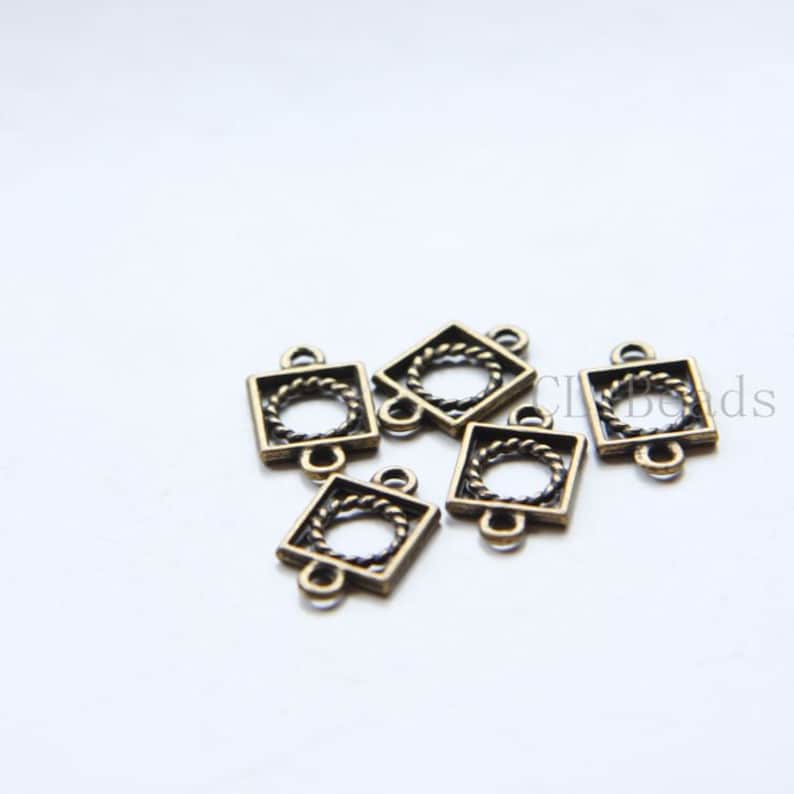 80 Pieces Antique Brass Tone Base Metal Link Square 9x14.5mm 10Y-O-167A30 image 1