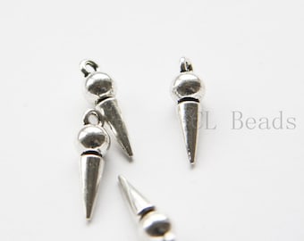 12 Pieces Oxidized Silver Tone Base Metal Charms - Conical or Spikes 22x6mm (16817Y-R-246)