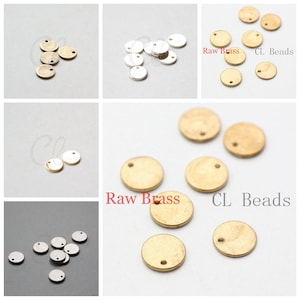 Vergulde verzilverde ruwe messing charme - ronde tag - schijf 8mm (1762C)
