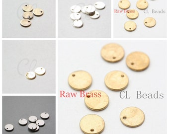 Gold Plated Silver Plated Raw Brass Charm - Round Tag - Disc 8mm (1762C)