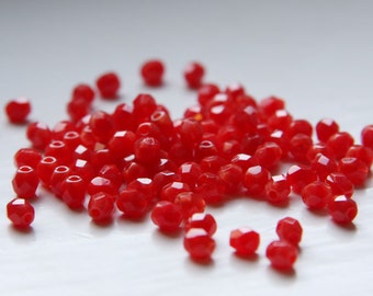 50 Pieces Czech Fire Polish Glass Faceted Round-Opaque Red Silk 4mm (CZ4B-4446-M-31)