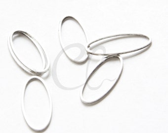 4 Pieces Oxidized Silver Plated Brass Base Flat Oval Jump Ring - 24x10mm (1971C)