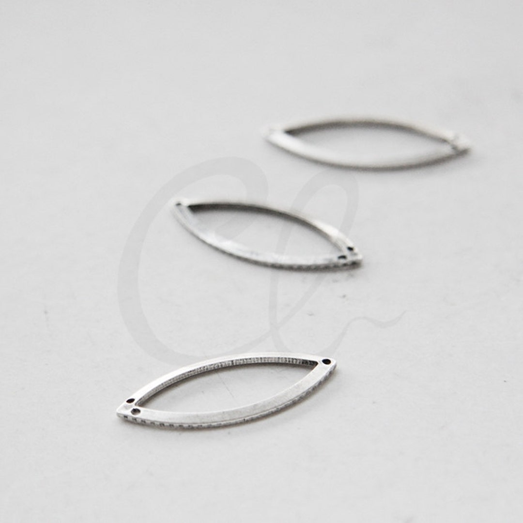 4 Pieces Oxidized Silver Plated Brass Base Charm Oval Three Holes ...