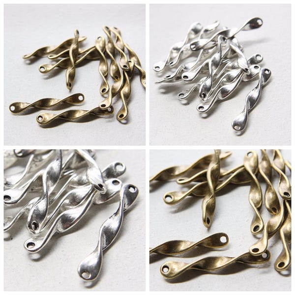 12 Stück antik Messing Ton oxidiert Silber Ton Basis Metall Fancy Links-38x5mm (12242Y)(D-81)A29