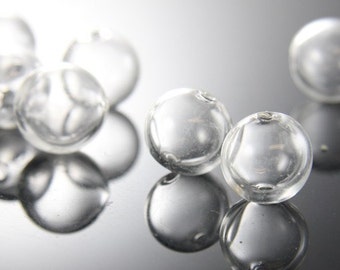 10 Pieces Hand Blown Hollow Glass Beads-Round  Clear Two Hole 14mm (17H3)