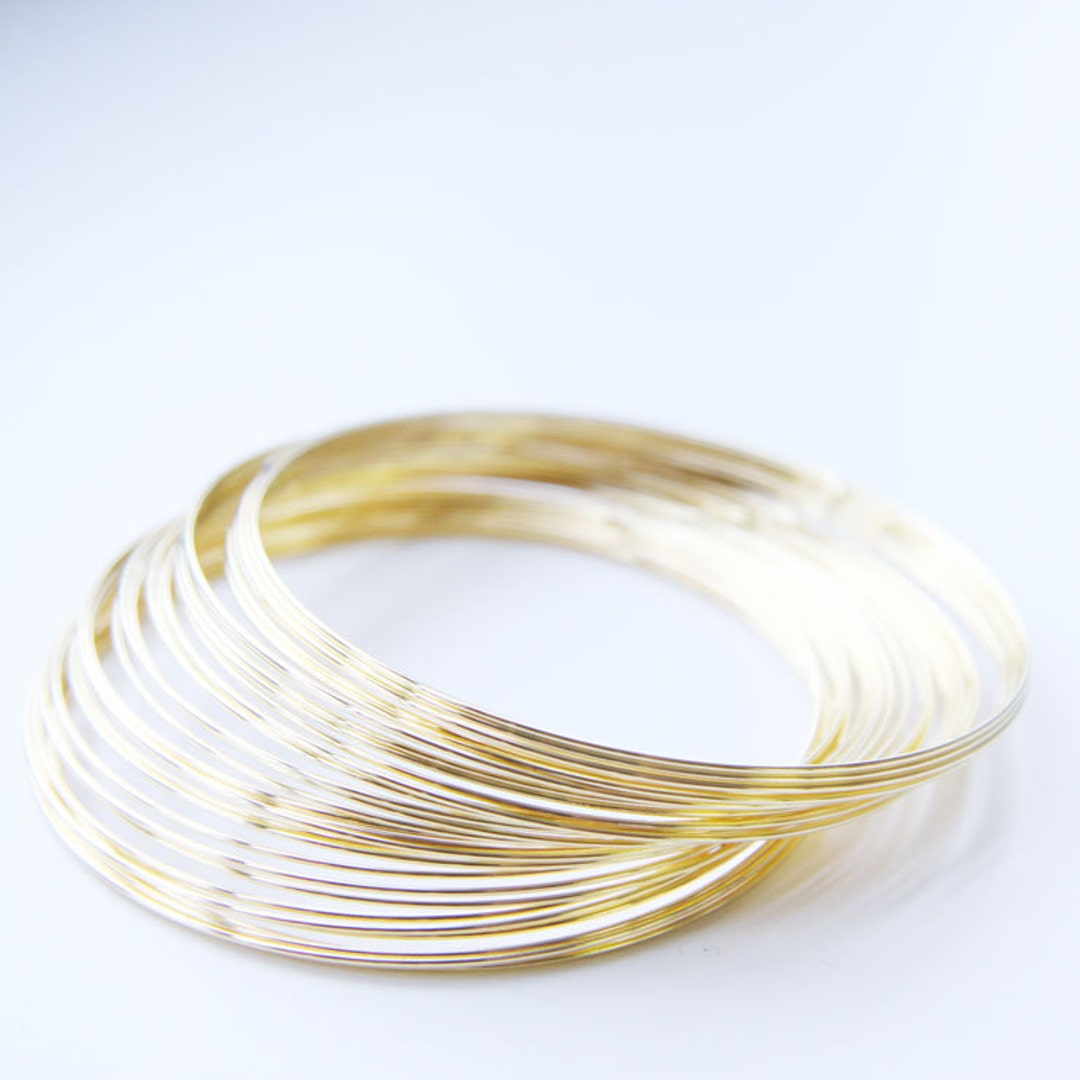 Wholesale Lot: 65 Gold Stainless Steel Bracelets – Memory Wire, Round, Bulk Pack