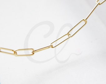 One Foot Premium Gold Plated Brass Base Hand Connected Rectangle Cable Link Chain-15x4.2mm (15QDF08)