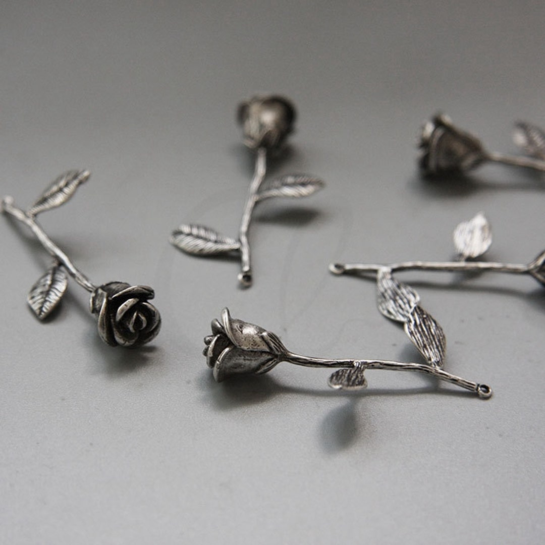 One Piece Oxidized Silver Plated Brass Base Charm-rose 40x23 One Piece Oxidized Silver Plated Brass Base Charm-rose 40x23