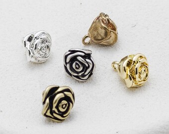 One Piece Premium Plated Casted Brass Charm - Rose 9.7x8mm (4925C-11)