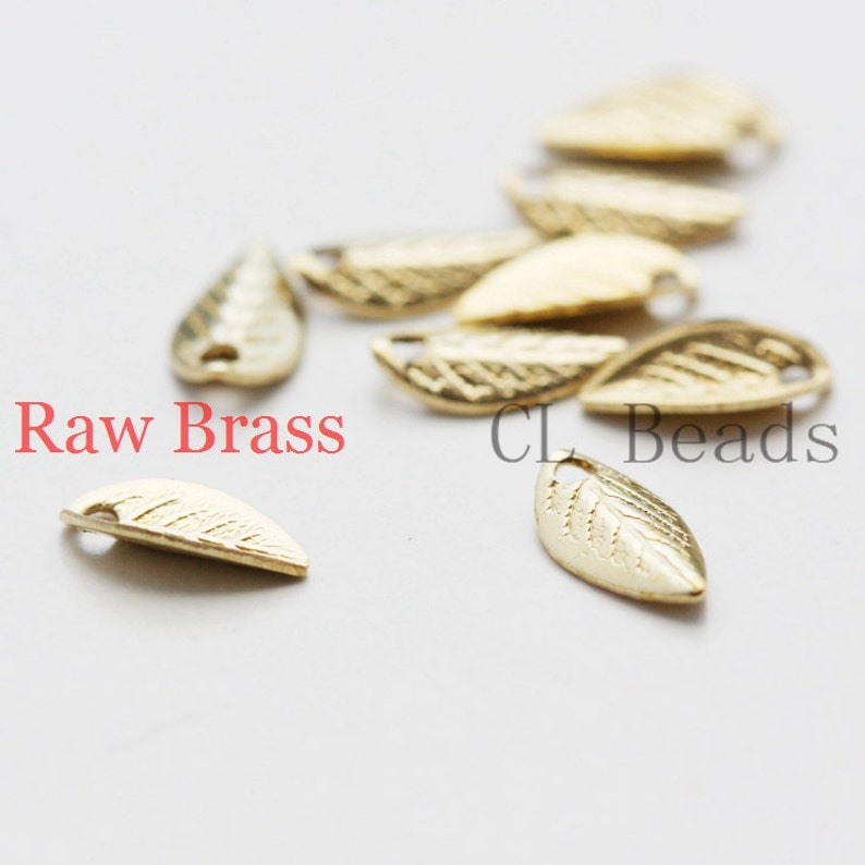 100 Pieces Raw Brass Charm Leaf 7.5x4mm 1865C-S-132 image 2
