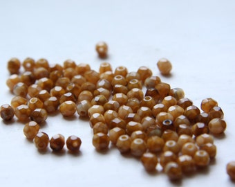 50 Pieces Czech Fire Polish Glass Faceted Round-Opaque Tortoise Shell 4mm (CZ4B-4272-M-30)