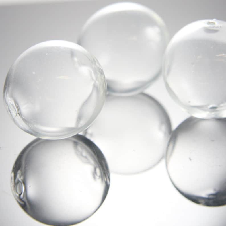4 Pieces Hand Blown Hollow Glass Beadsround Clear Two Hole Etsy