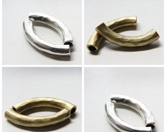 2 Pieces Antique Brass Tone or Oxidized Silver Tone Base Metal Findings-Textured Curved Tube 55x8mm with 6mm hole (11739Y)A32