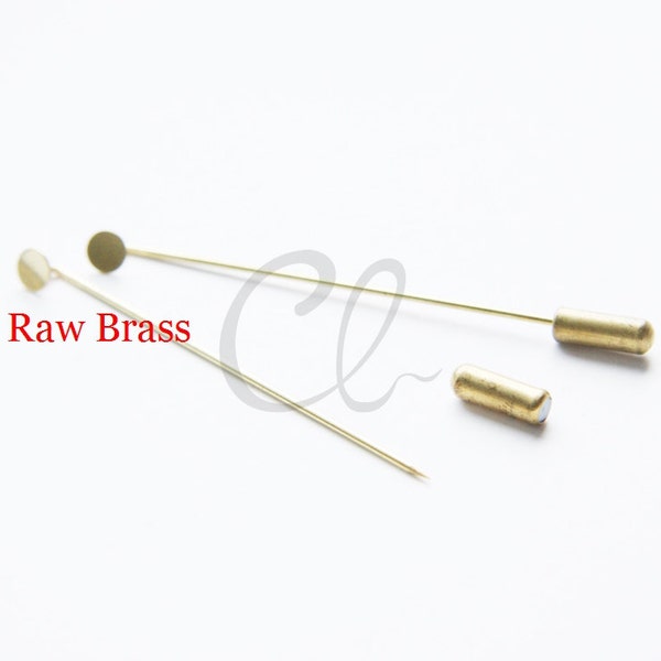 10 Sets Raw Brass Stick Pin Clutch - Brooch - 5mm pad size with 55mm long (1810C-I-116X)