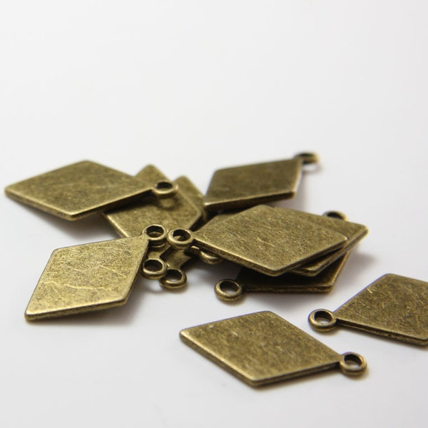 12pcs Antique Brass Tone Base Metal Charms-Poker-Diamond 24x14mm (15498Y-B-235B)