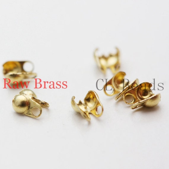 200 Pieces Raw Brass Ball Chain Endings-Clam-Knot Cover-Side Open 1mm 341C