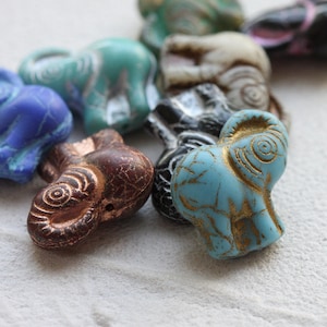 One Czech Aged Glass Elephant Bead - Varies Colors - 23x20mm (NVA-14)