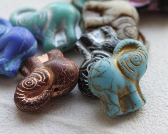 One Czech Aged Glass Elephant Bead - Varies Colors - 23x20mm (NVA-14)