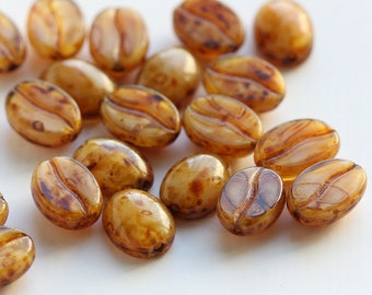 4 sztuki czeskich szklanych koralików w kształcie ziaren kawy - cappuccino brązowe 11 x 8 mm (580#2)