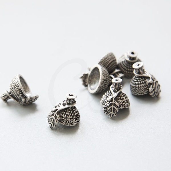2 Pieces Oxidized Silver Plated Base Metal Acorn Caps-15x13mm with Open Part 10mm (356C-P-180A)A12