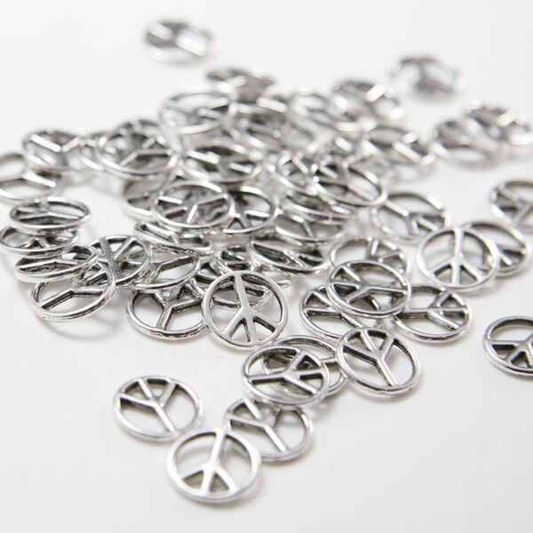 60pcs Oxidized Silver Tone Base Metal Charms-Peace Sign 10mm (12641Y-B-231A)