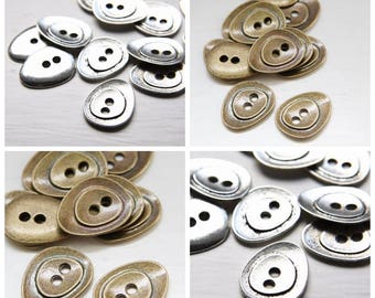 10pcs Oxidized Silver Tone Antique Brass Tone Base Metal Findings-Irregular Button 24x19mm (9279Y)(F-325)(F-326)