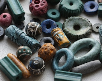 100 Grams Hand Crafted USA Made Ceramic Beads Mixed (282)-Ship From Canada