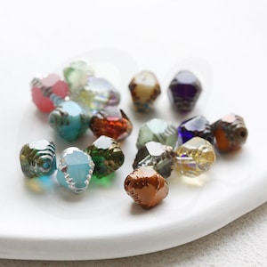 2 Pieces Czech Aged Glass Faceted Bicone Beads - Varies Colors - 10x8mm (NVA-11)