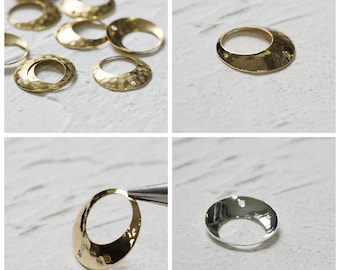 Solid Brass Hammered Textured Curved Charm - Ring 15mm (4162C)