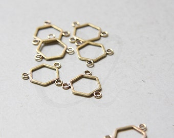 6 Pieces Raw Brass Hand Soldered Hexagon - Charm - Honey Comb - Three Loops 12mm (3213C-N-266)