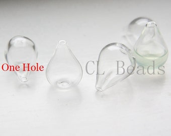 Perles de verre creuses soufflées à la main de 6 pièces - Larme transparente avec un trou sur le dessus 17x26mm (28H5)