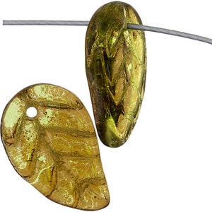10 Pieces Czech Glass Leaves - Olive Green Half Blue 14x9mm (274-274201s-M-159)