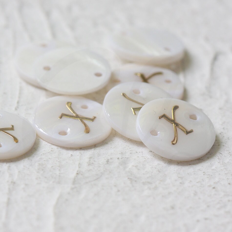 Natural Shell With Gold Alphabet Link With 2 Holes Alphabet - Etsy