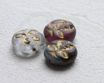 2 Pieces Czech Glass Moon Face Bead - Varies Colors 14mm (CZE-2)