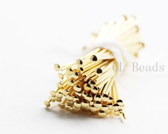 100 Pieces Gold Plated Brass Umbrella Head Pins-38mm (1.5 Inch)-20 Gauge (1029) Ship from Canada