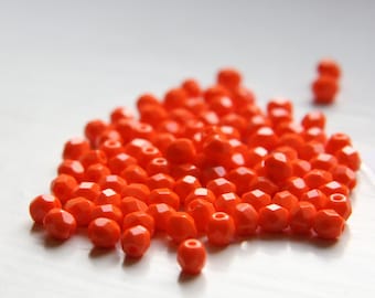 50 Pieces Czech Fire Polish Glass Faceted Round-Opaque Light Orange 4mm (CZ4C-4441-M-298)