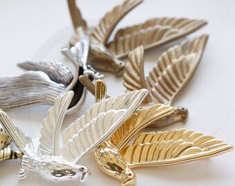 One Piece Solid Brass Bird Charm - 33x29mm (4880C)