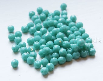 50 Pieces Czech Fire Polish Glass Faceted Round-Light Turquoise 4mm (CZ4C-4000-M-28)