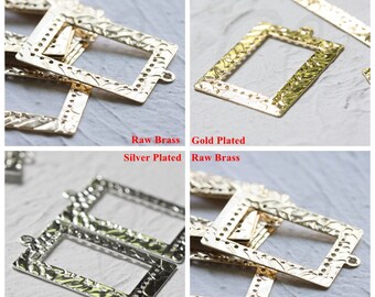 Brass Base Textured Rectangle Charm - Pendant - 38.6x25.2mm (4148C)