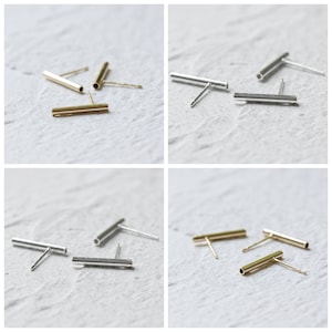 One Pair Hand Soldered Brass Earring Post with Sterling Silver Pin - Tube 15x2mm (4489C)