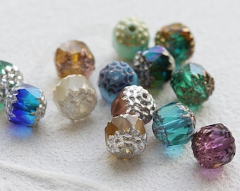 2 Pieces Czech Aged Glass Cathedral Beads - Varies Colors - 8mm (NVA-16)
