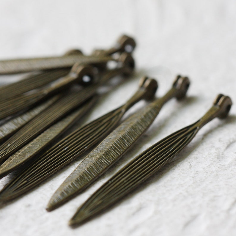 6 Pieces Antique Brass Base Metal Charms-Long Leaf 56x6mm 10522Y-B-443A5 image 1