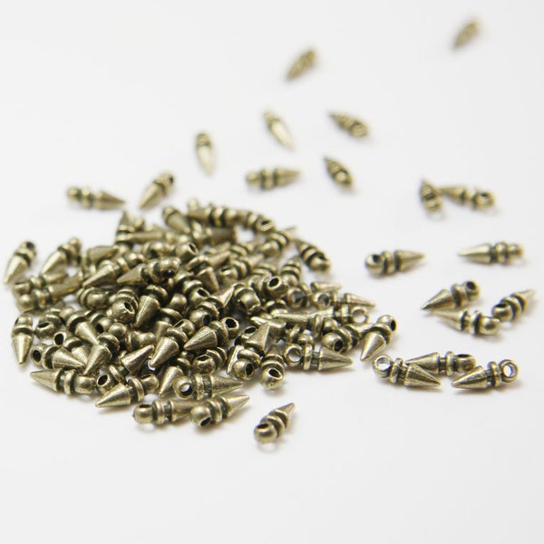 100 Pieces Antique Brass Tone Base Metal Spacers-Conical or Spikes 8x3mm (12104Y-A14)